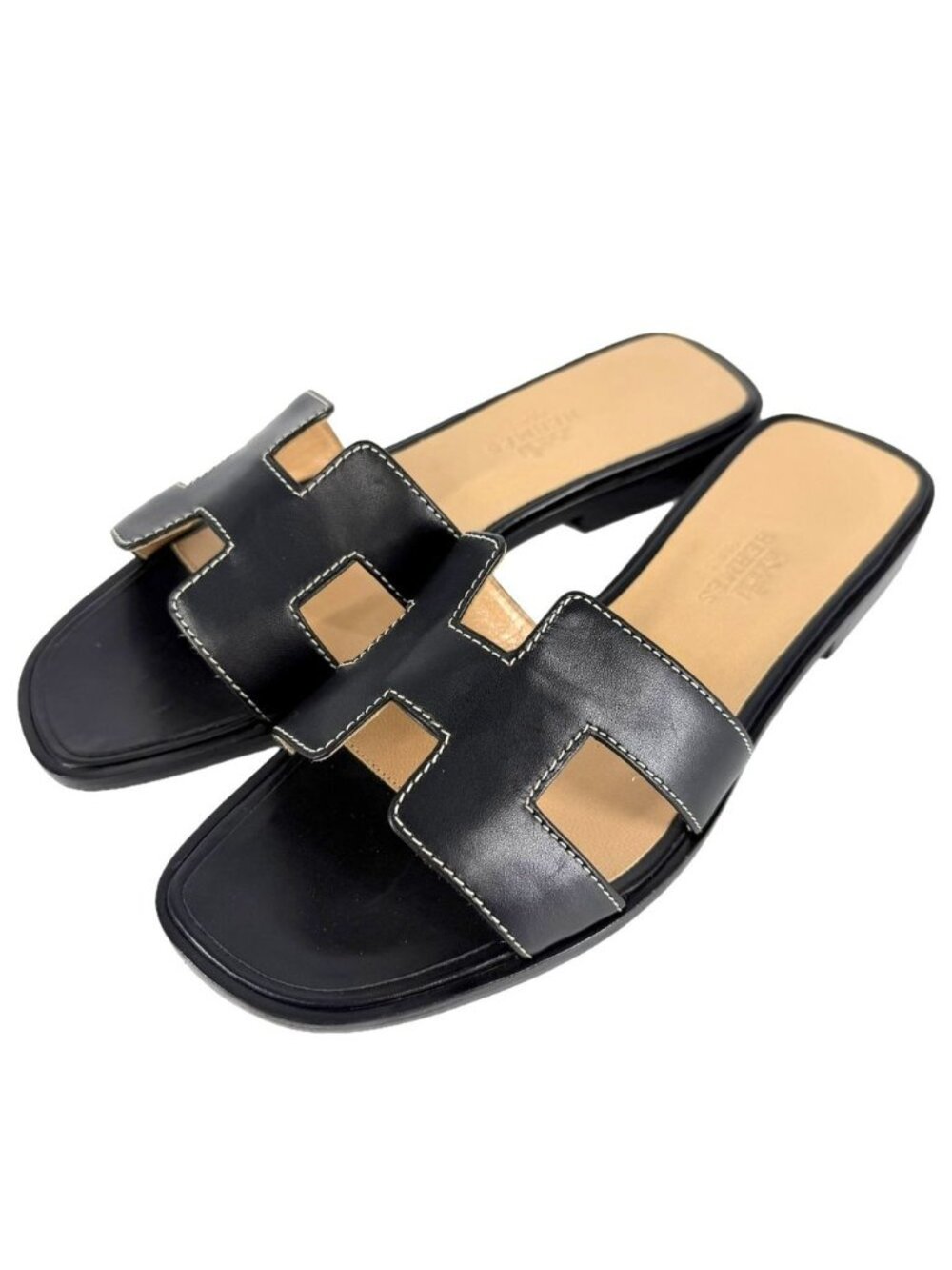 Hermes Sandals Oran Flat Shoes Leather Black Spring Summer